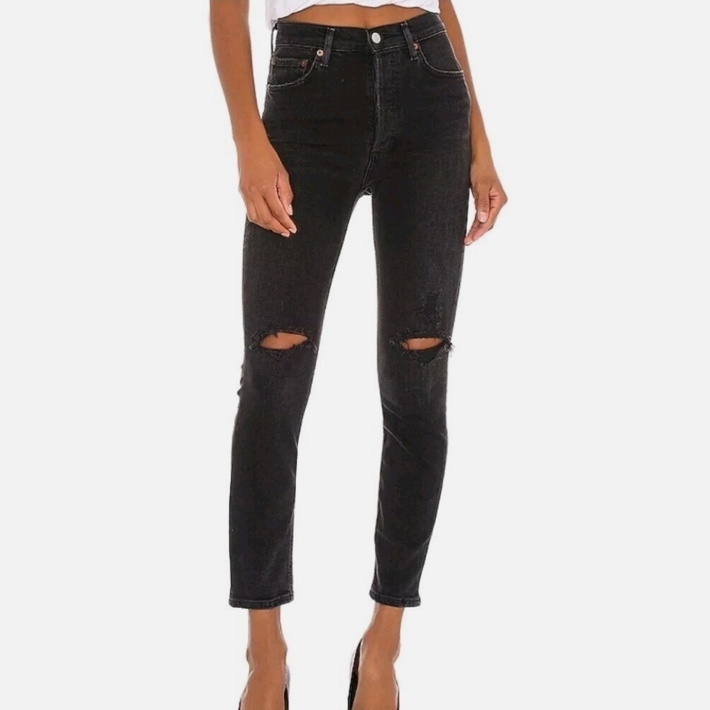 Agolde black high-rise slim fit skinny distressed jeans - size 30 W 30 L